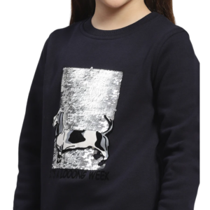 Girls Navy Blue Sequin Graphic Sweatshirt
