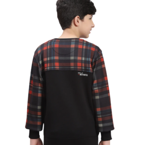 Boys Black Checkered Panel Sweatshirt