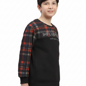 Boys Black Checkered Panel Sweatshirt