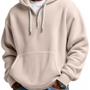 Men’s Waffle-Knit Quarter-Zip Pullover Hoodie